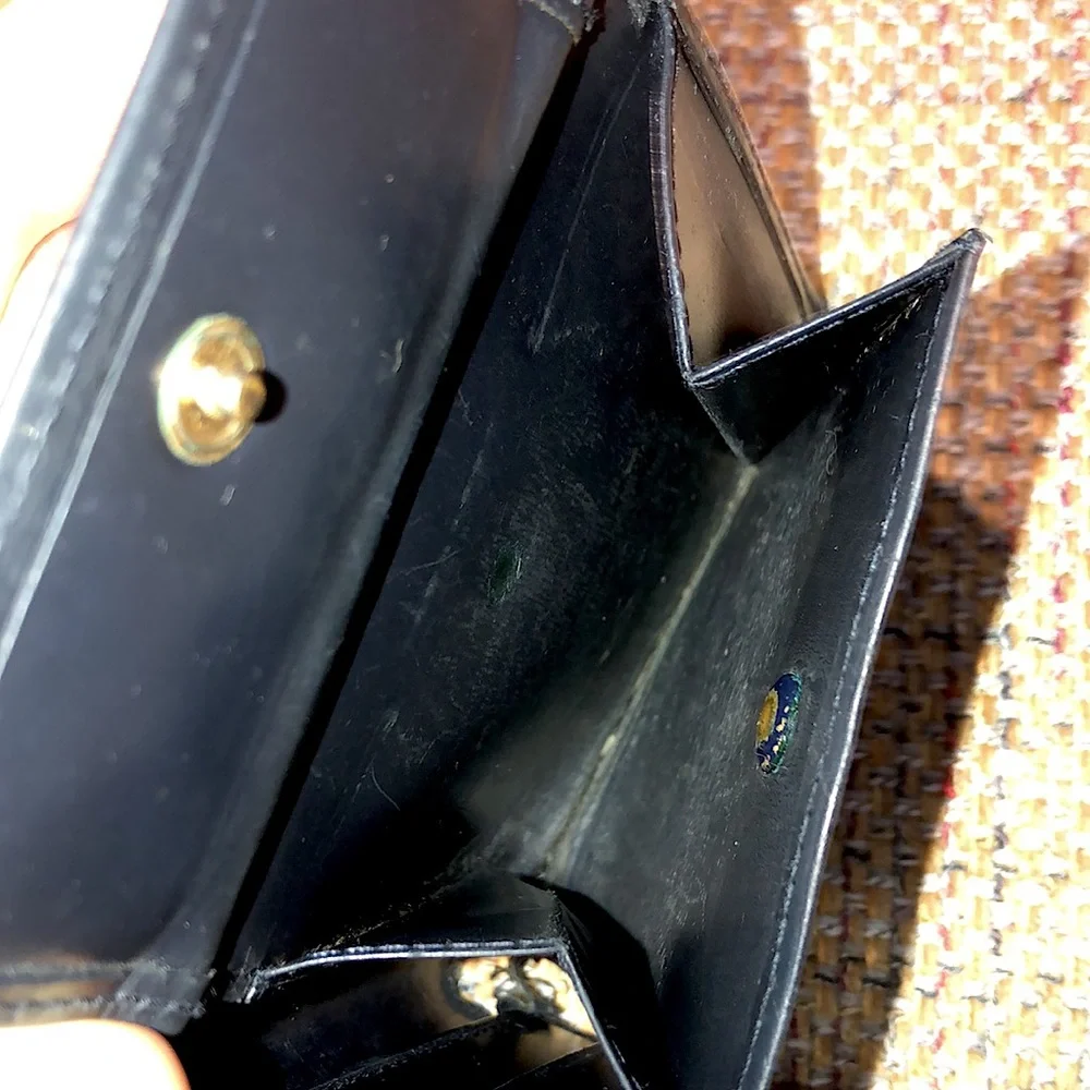 CARTIER Black Leather Sapphire Gold Bifold Wallet Coin Pocket Made In France